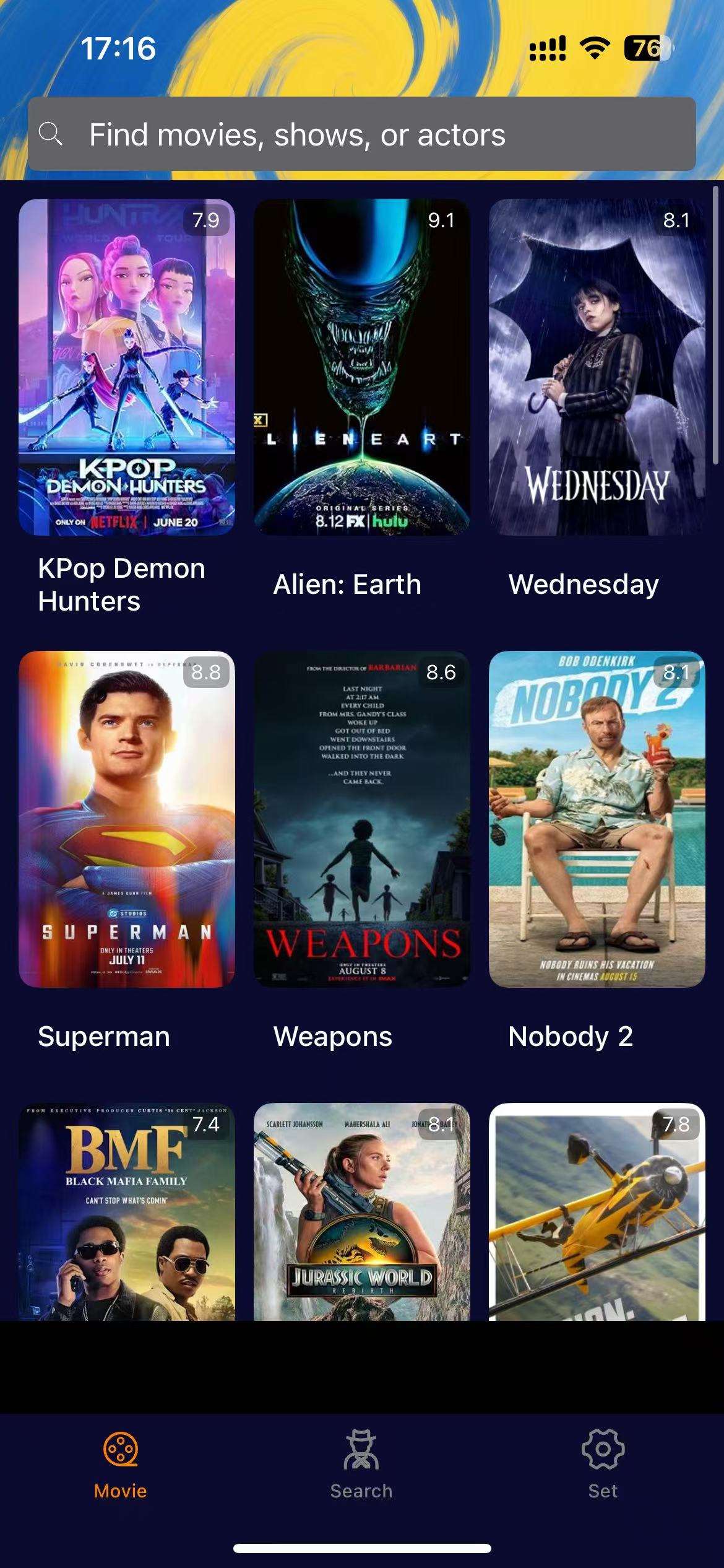 Search results display